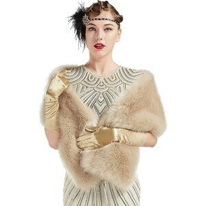 🆕 Women Khaki Large Faux Fur Collar Shawl Scarf Wrap Evening Cape Winter Coat